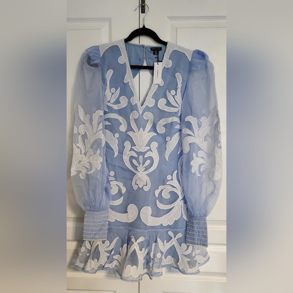 Karen Millen Applique Organdie Buttoned Woven Mini Dress - Picture 4 of 9